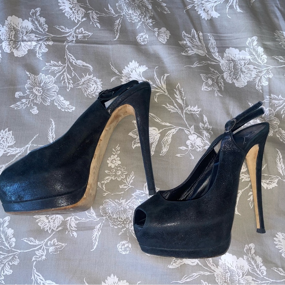 Giuseppe Zanotti Black Peep-Toe Platform Slingback Stilettos